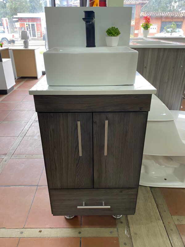 MUEBLE DE BAÑO CON LAVAMANOS SOBREPUESTO COLOR TABACCO