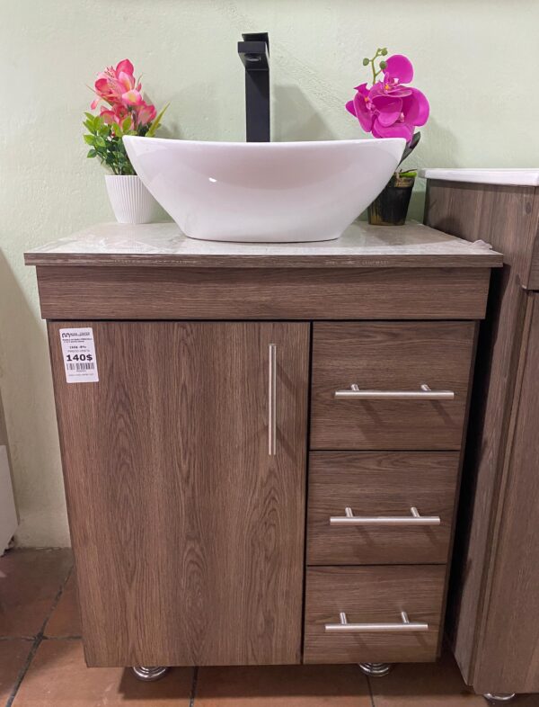 MUEBLE Y LAVAMANOS SOBREPUESTO COLOR COÑAC CON FORMICA