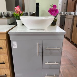 MUEBLE Y LAVAMANOS SOBREPUESTO COLOR GRIS RATON CON FORMICA