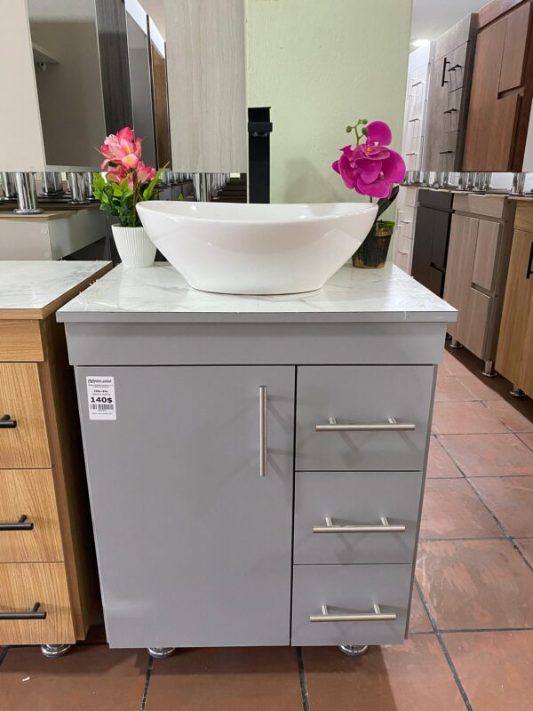 MUEBLE Y LAVAMANOS SOBREPUESTO COLOR GRIS RATON CON FORMICA