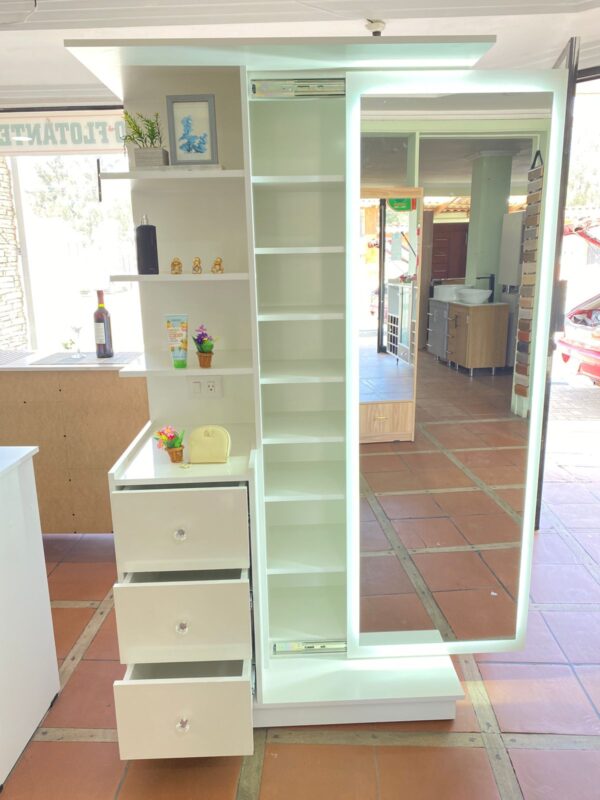COQUETA COLOR BLANCO CON PUERTA CORREDIZA, 3 CAJONES