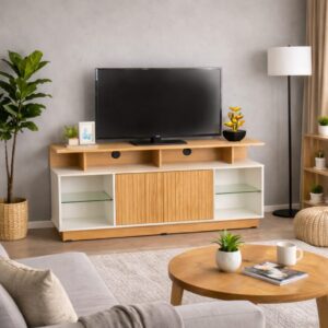 MUEBLE TV / CON VIDRIO / COLOR PANELA
