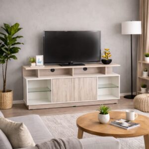 MUEBLE TV / CON VIDRIO / COLOR SANTORINI