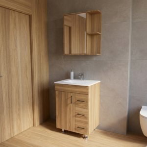 COMBO / MUEBLE DE BAÑO Y ESPEJO / COLOR AMARETTO MATTE